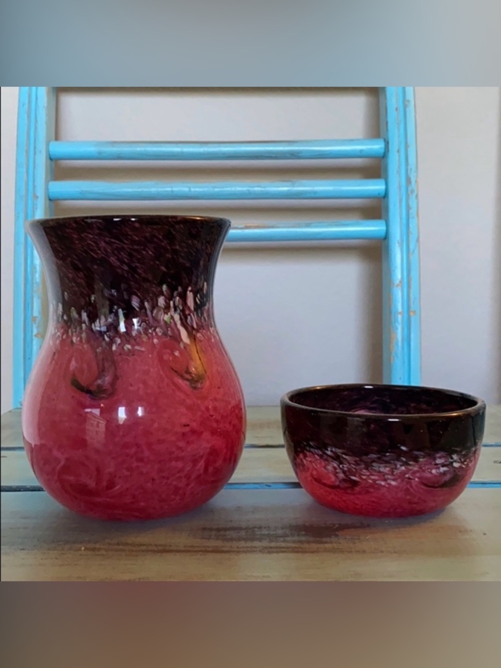 Perthshire Milliefiore Scottish Art Glass Vase with Matching Small Bowl